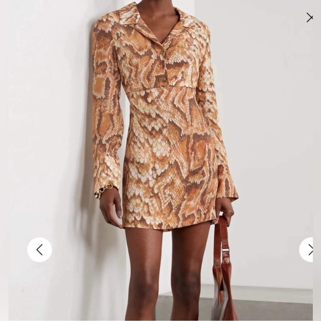 Nanushka Tan Snake Print Long Sleeve Dress Xs